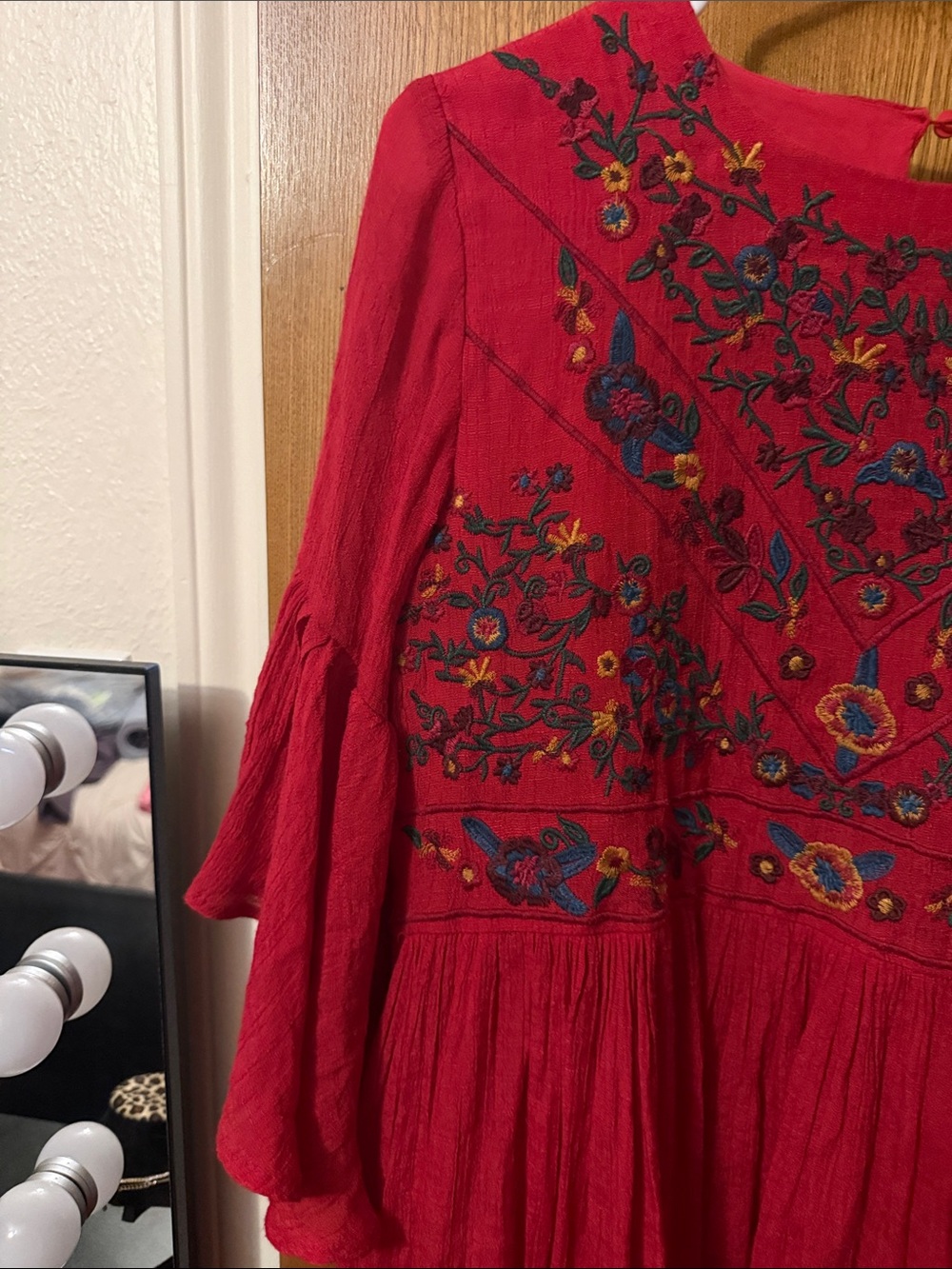 Umgee Red Embroidered Bell-Sleeve Tunic Dress - Picture 5 of 8